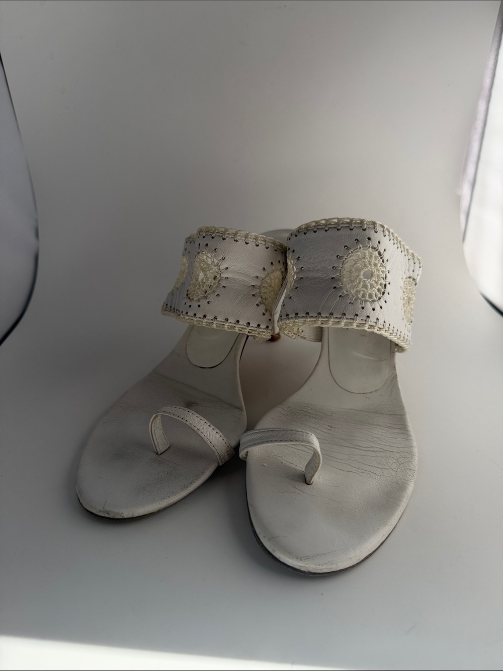 White Leather Toe Ring Kitten Heels